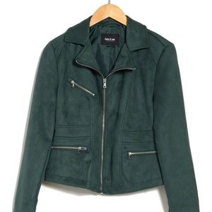 Ookie & Lala Faux Suede Moto Jacket in Pine Size XS